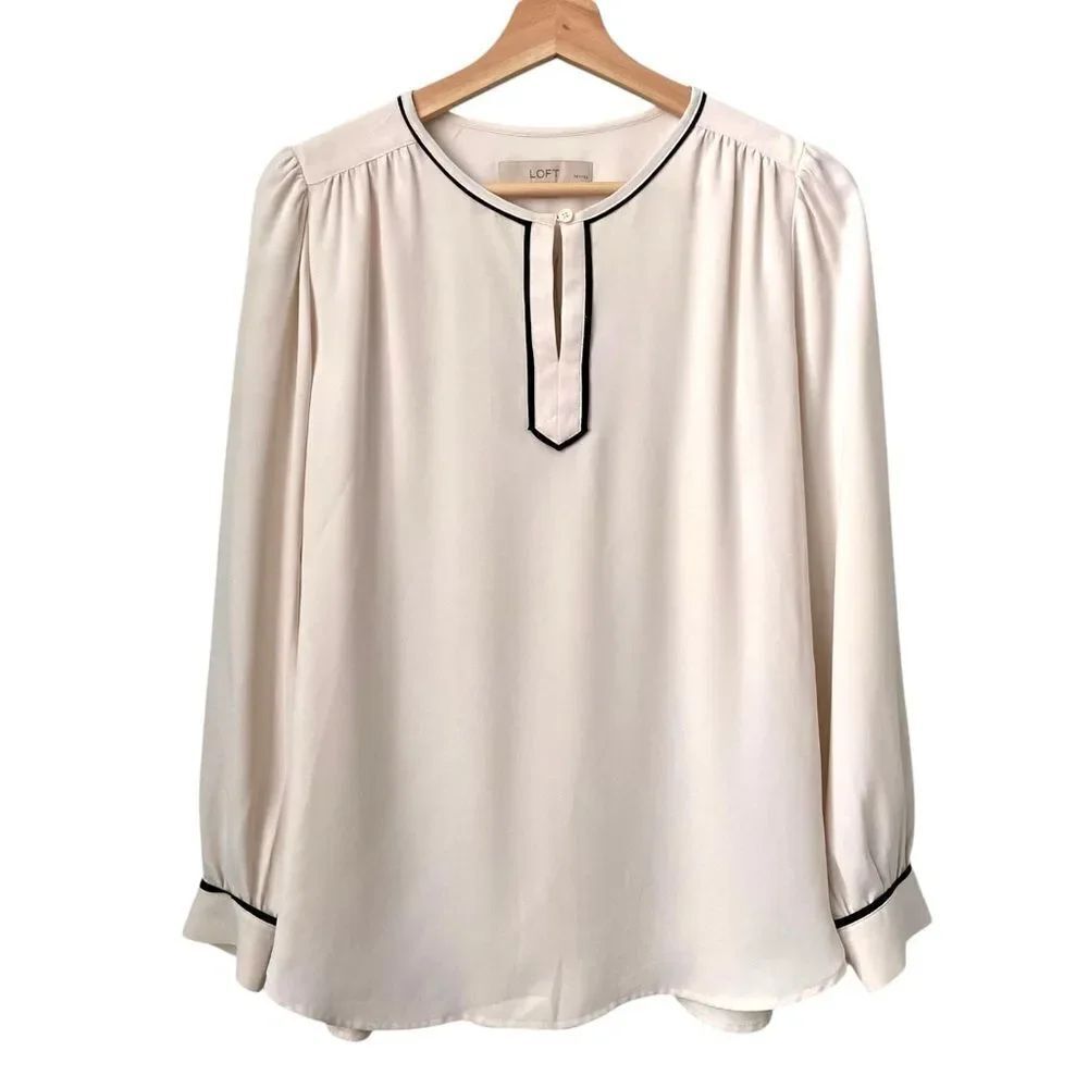 LOFT Cream Blouse with Black Trim in Size SP